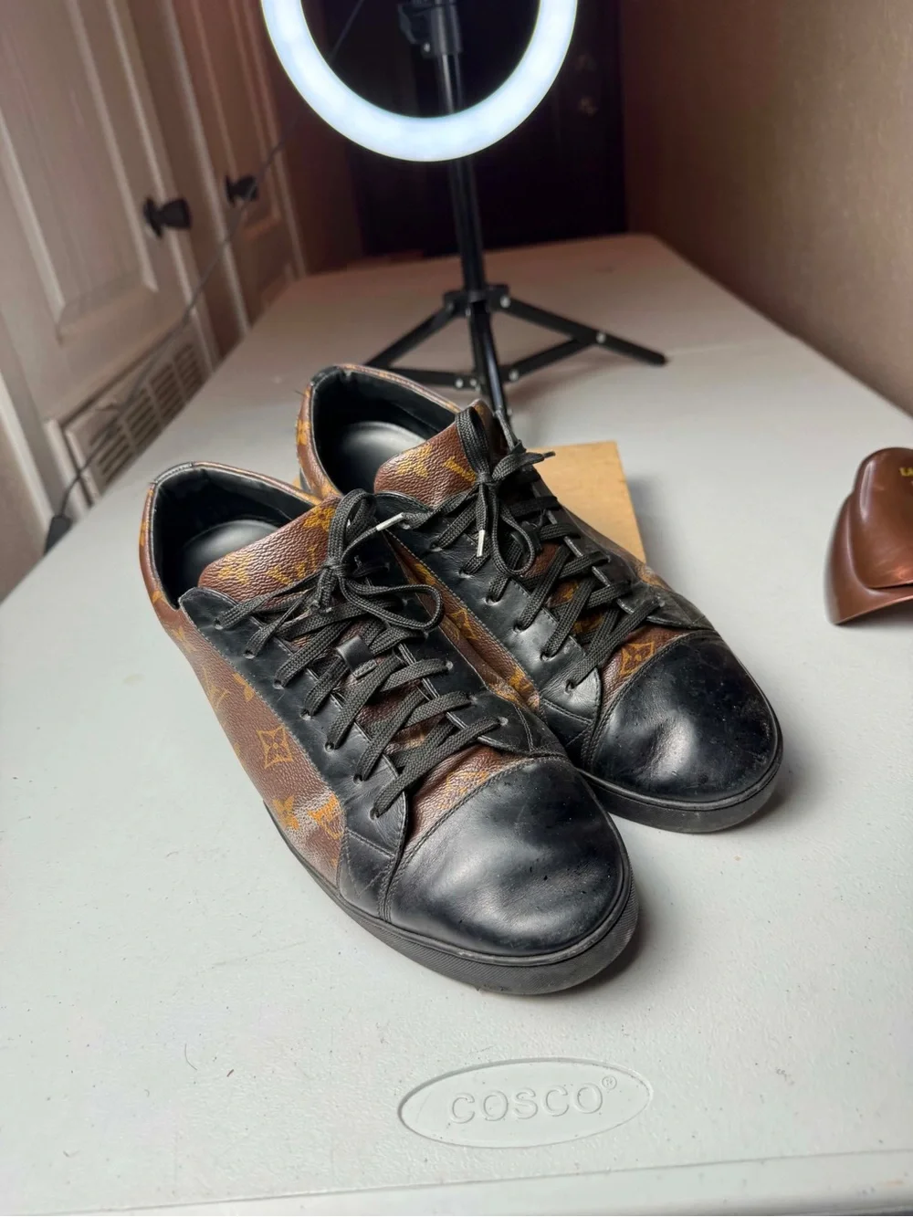 Damage Louis Vuitton Match-Up Sneaker Monogram Brown Sz 10 UK / 11 US CRACKED